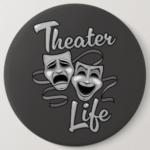 Theatre Life Comedy and Tragedy Masks 6 Cm Round Badge