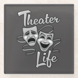 Theatre Life Comedy and Tragedy Masks Glass Coaster