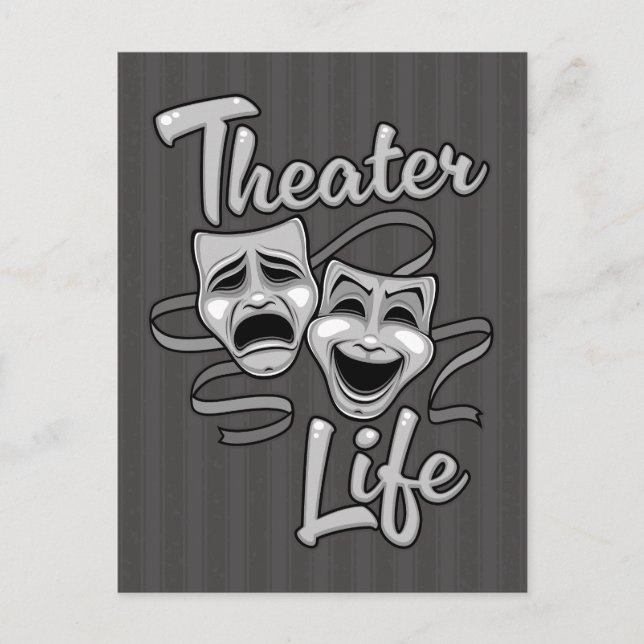 Theatre Life Comedy and Tragedy Masks Postcard (Front)
