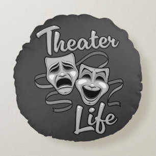 Theatre Life Comedy and Tragedy Masks Round Cushion