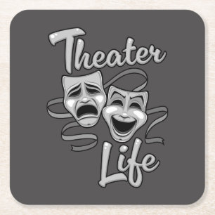 Theatre Life Comedy and Tragedy Masks Square Paper Coaster