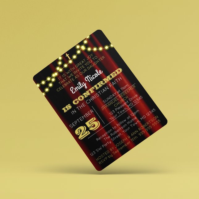 Theatre Lights Gold Confirmation Invitation (Creator Uploaded)