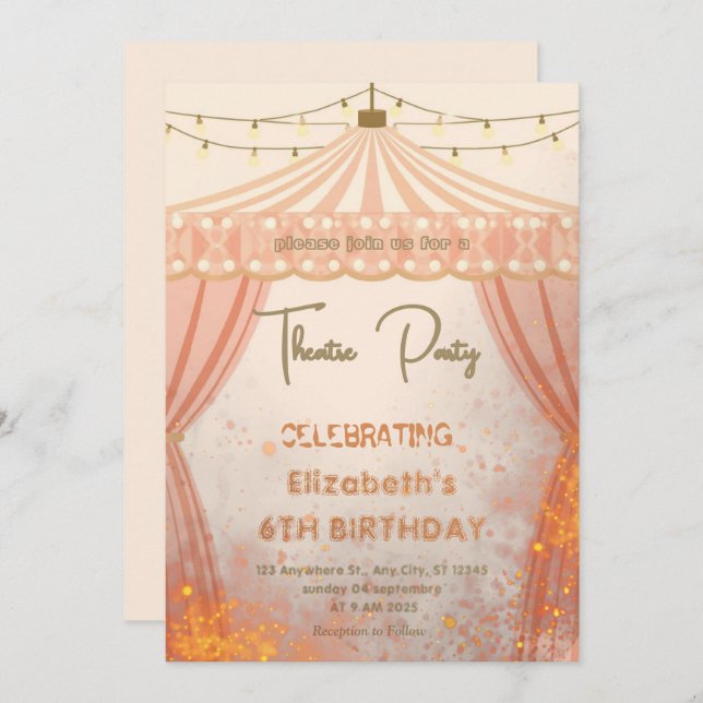 Theatre Marquee Party Invitation – Birthday invite (Front/Back)