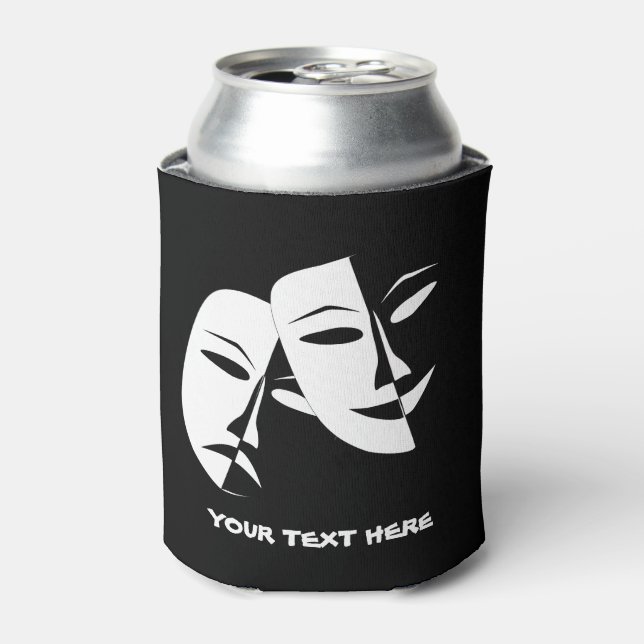Theatre Mask Comedy Tragedy Black White Custom Can Cooler (Can Front)