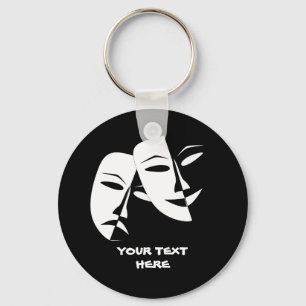 Theatre Mask Comedy Tragedy Black White Custom Key Ring