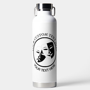 Theatre Mask Comedy Tragedy Black White Custom Water Bottle