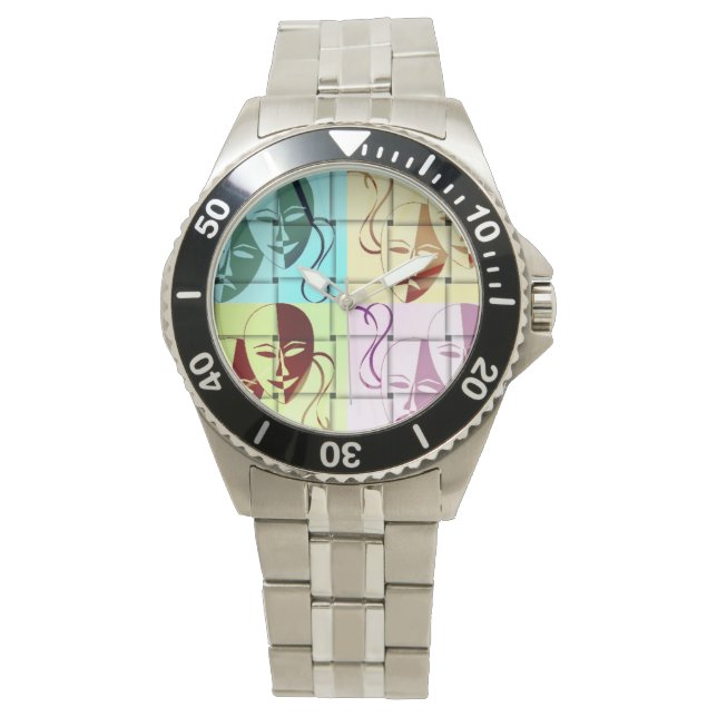 Theatre Mask Pop Art Watch (Front)