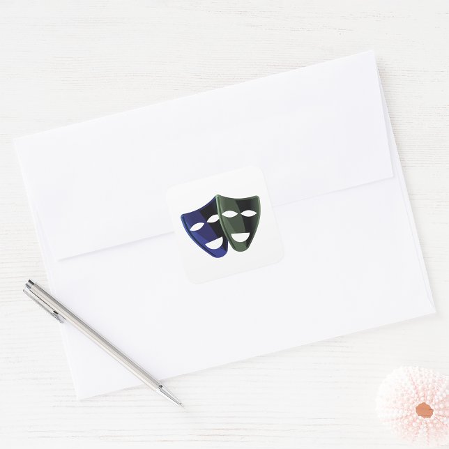Theatre Masks Blue And Green Square Sticker (Creator Uploaded)