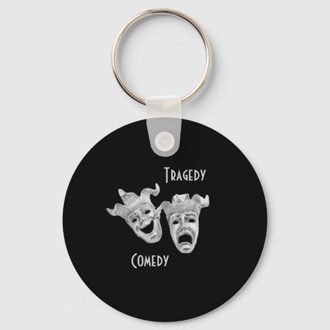 Theatre Masks Comedy and Tragedy Black Key Ring (Front)