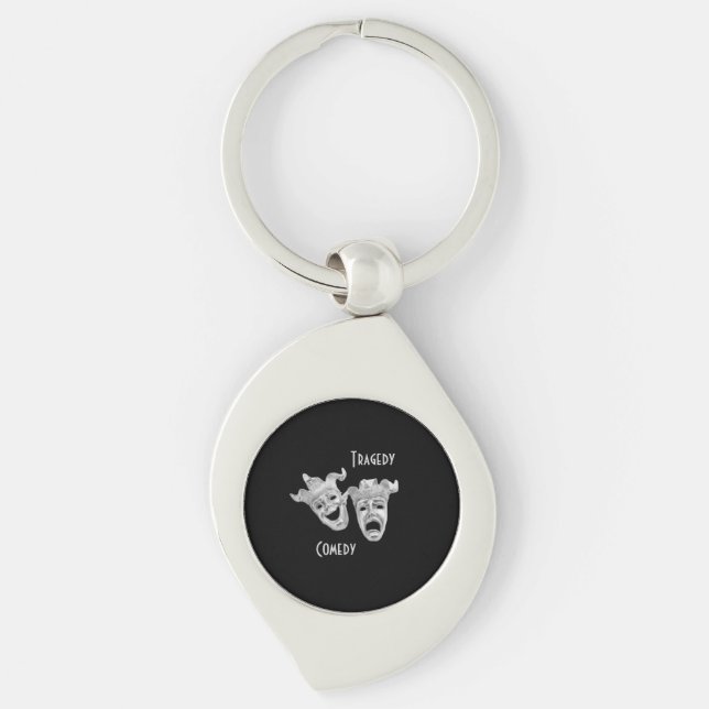 Theatre Masks Comedy and Tragedy Black Key Ring (Front)