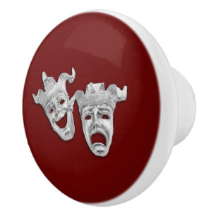 Theatre Masks Comedy and Tragedy Ceramic Knob