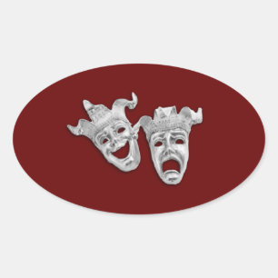 Theatre Masks Design Maroon Oval Sticker