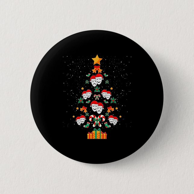 Theatre Masks Drama Actor Actress Christmas Tree X 6 Cm Round Badge (Front)
