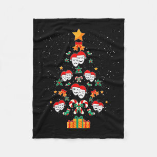 Theatre Masks Drama Actor Actress Christmas Tree X Fleece Blanket