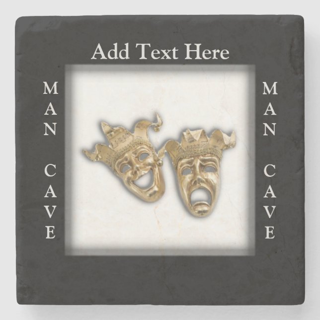 Theatre Masks Man Cave Personalised Stone Coaster (Front)