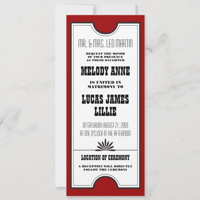 Theatre Ticket Wedding Invitation (Front)
