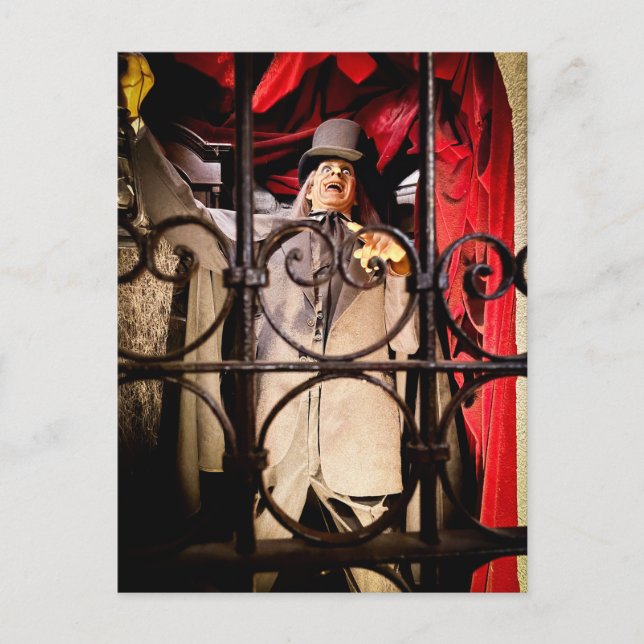 Theatrical Figure Behind Ornate Iron Bars Postcard (Front)