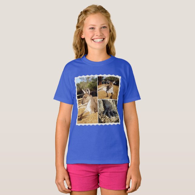Thee Kangaroo Picture Collage, Girls Tshirt (Front Full)