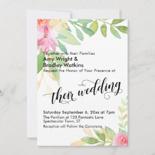 Their Wedding Typography Watercolor Floral Wedding Invitation