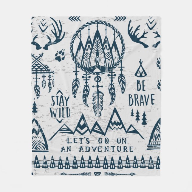Theme of travel and adventure fleece blanket (Front)