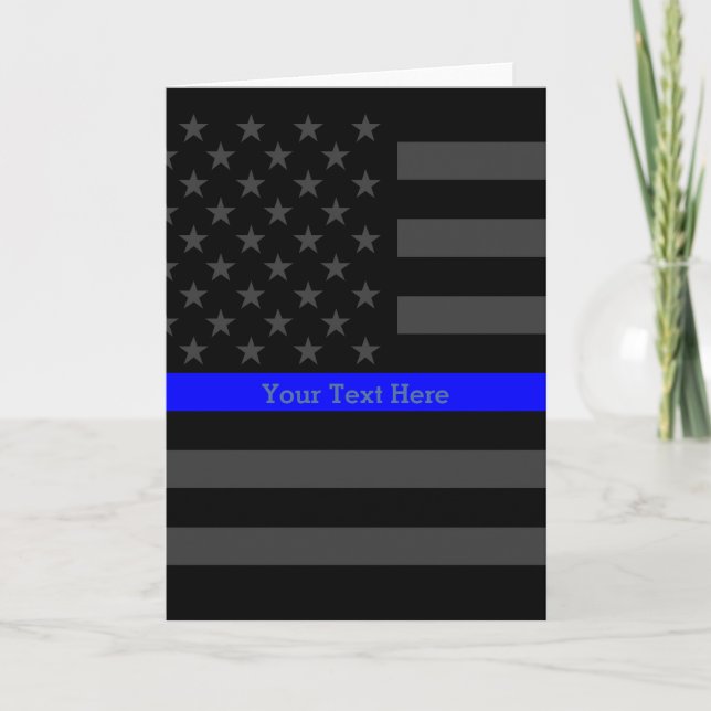 Theme Thin Blue Line Personalised Black US Flag Card (Front)