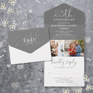 Then And Now 2 Photo 25th Wedding Anniversary All In One Invitation