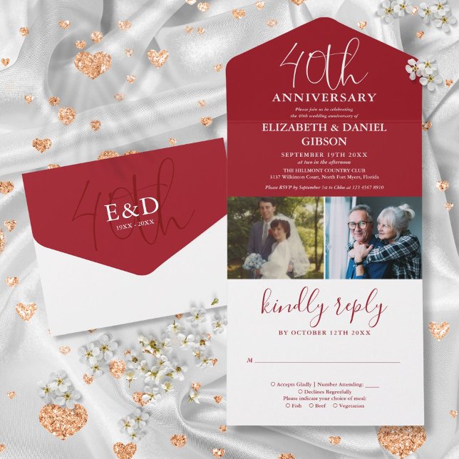 Then And Now 2 Photo 40th Wedding Anniversary All In One Invitation (Then And Now 2 Photo 40th Wedding Anniversary All In One Invitation)