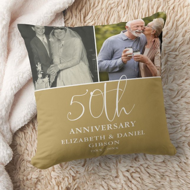 Then And Now 2 Photo 50th Wedding Anniversary Cushion (Then And Now 2 Photo 50th Wedding Anniversary Throw Pillow)