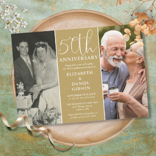 Then And Now 2 Photo 50th Wedding Anniversary Invitation