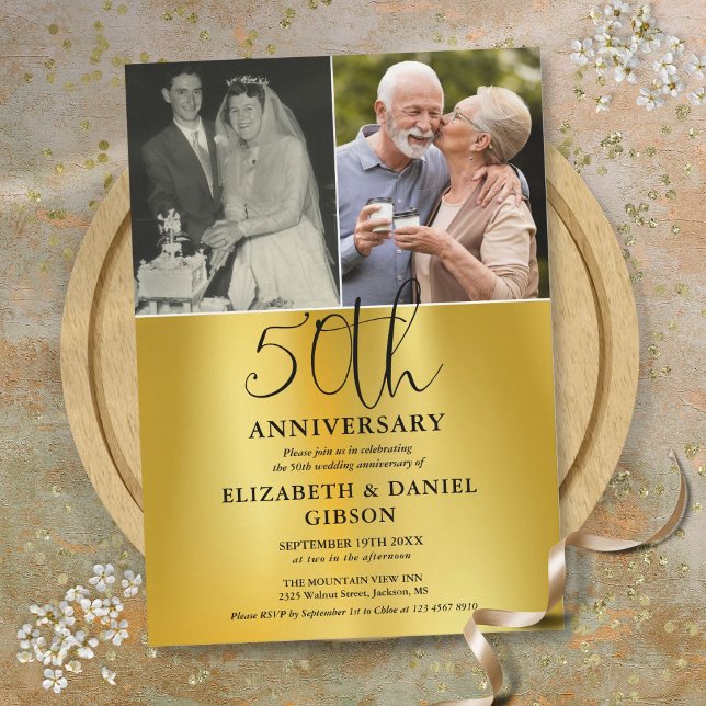Then And Now 2 Photo 50th Wedding Anniversary Invitation (Then And Now 2 Photo 50th Wedding Anniversary Invitation)