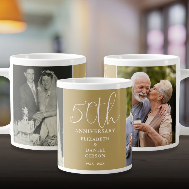 Then And Now 2 Photo 50th Wedding Anniversary Large Coffee Mug (Then And Now 2 Photo 50th Wedding Anniversary Giant Coffee Mug)