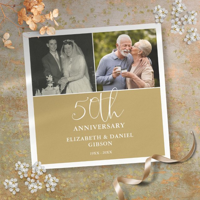 Then And Now 2 Photo 50th Wedding Anniversary Napkin (Then And Now 2 Photo 50th Wedding Anniversary Napkins)