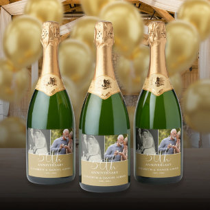Then And Now 2 Photo 50th Wedding Anniversary Sparkling Wine Label