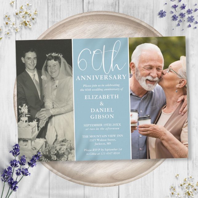 Then And Now 2 Photo 60th Wedding Anniversary Invitation (Then And Now 2 Photo 60th Wedding Anniversary Invitation)