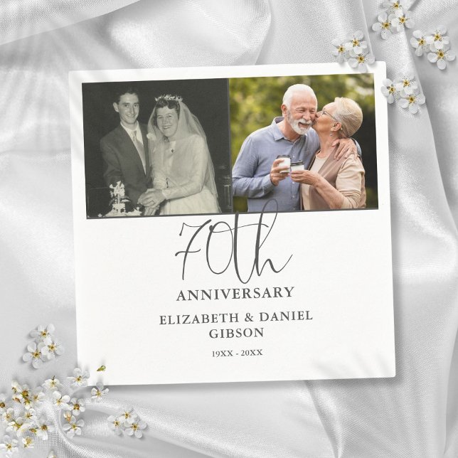 Then And Now 2 Photo 70th Wedding Anniversary Napkin (Then And Now 2 Photo 70th Wedding Anniversary Napkins)