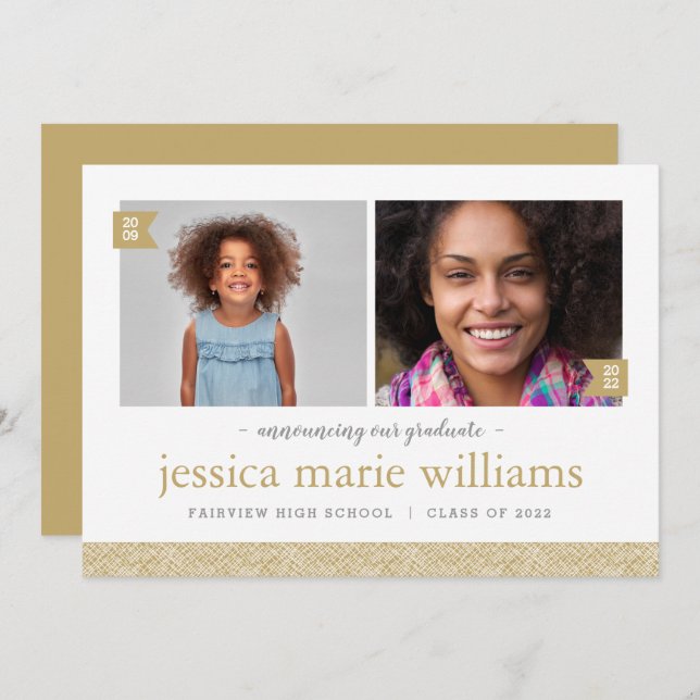 Then and Now 2 Photo Graduation Announcement (Front/Back)