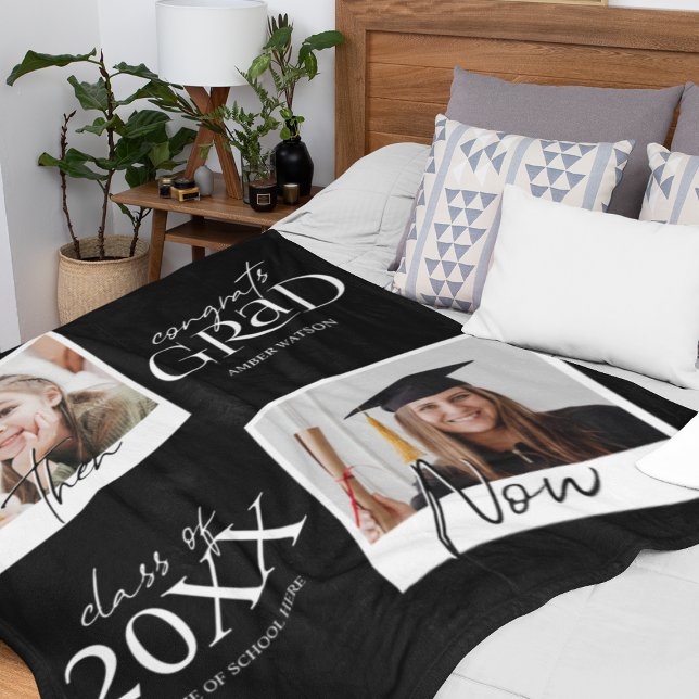 Then And Now | 2 Photo Graduation Announcement Fleece Blanket (Creator Uploaded)