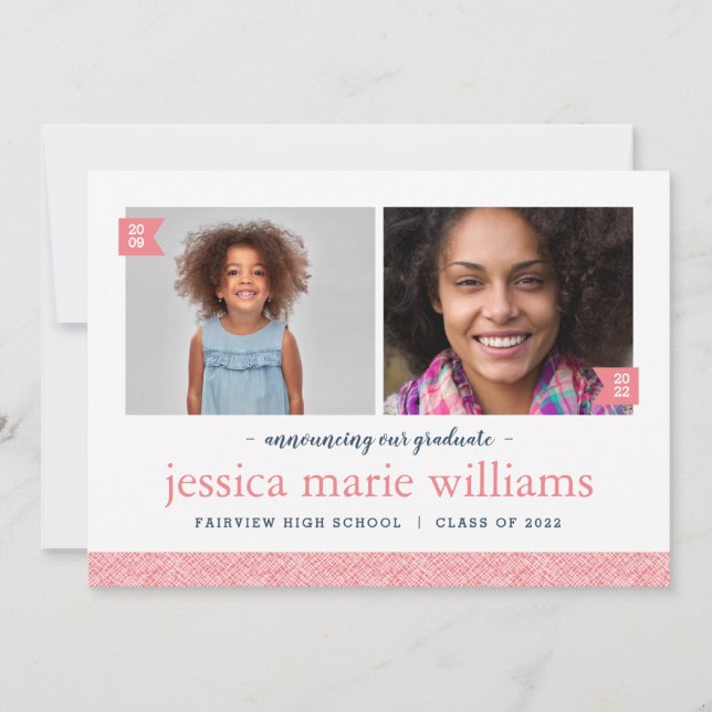 Then and Now 2 Photo Graduation Party Invitation (Front)