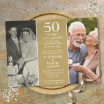 Then And Now 2 Photo Memories 50th Anniversary Invitation<br><div class="desc">An elegant 50th wedding anniversary invitation featuring two special photos and memories on a gold background. Designed by Thisisnotme©</div>