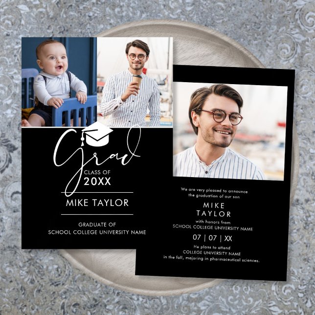 Then And Now 3 Photo Graduation Announcement (Then And Now 3 Photo Graduation Announcement)