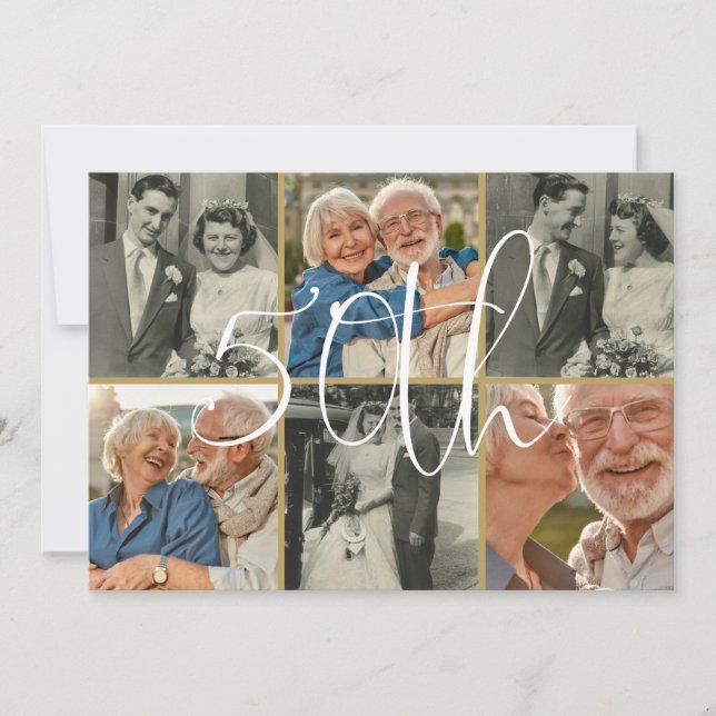 Then And Now 6 Photo 50th Wedding Anniversary Invitation (Front)