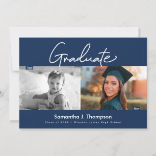Then and Now Custom baby and Graduate photo blue Invitation