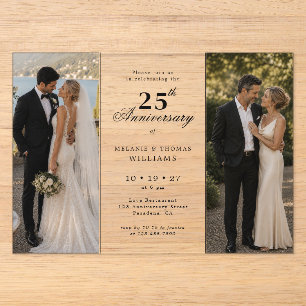 Then And Now Photo 25th Wedding Anniversary Acrylic Invitations