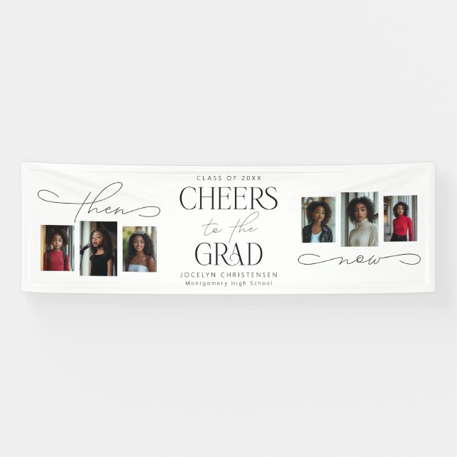 Then and Now Photo Collage Graduation Party Banner (Horizontal)