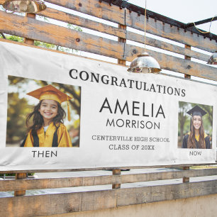 Then & Now Black White Photo Graduate Graduation Banner