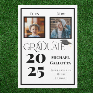 Then & Now Graduation 2 Photo Year Bold Graduate  Invitation