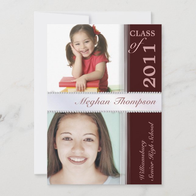 Then & Now Jewelled Photo Graduation Announcement (Front)