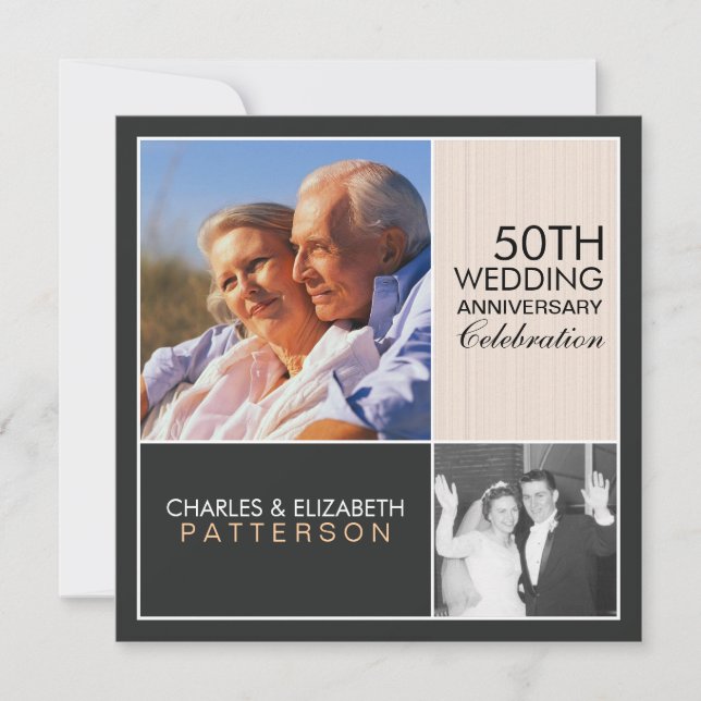 Then Now Modern Block Anniversary Party Invitation (Front)