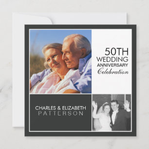 Then Now Modern Block Anniversary Party Invitation