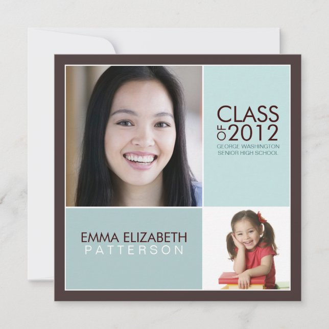 Then Now Modern Block Graduation Party Invitation (Front)